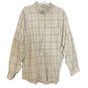Woolrich Mens Barley Plaid Button-Up Shirt L 100% Cotton Beige & Red Long-Sleeve